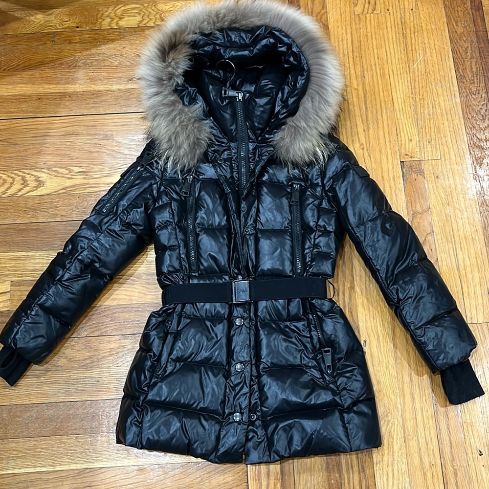 This is a SAM NYC black jacket, fur trim girls size 10 excellent condition.